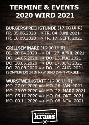 Termine und Events - Burgersprechstunde, Grillseminare, Wurstwerkstatt...